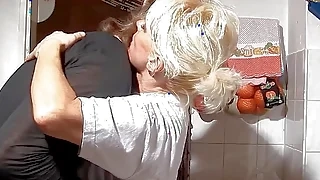 facial German Mature Step Mom seduce her Step Son to Fuck in the kitchen mature